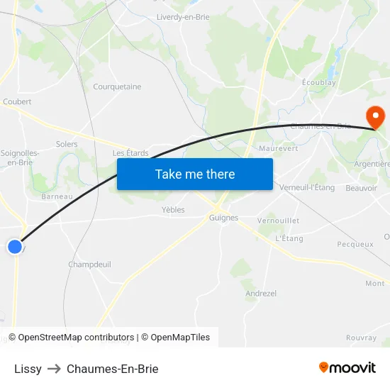 Lissy to Chaumes-En-Brie map