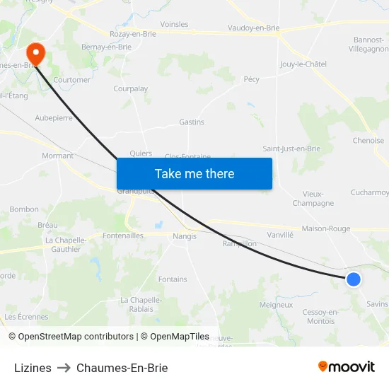Lizines to Chaumes-En-Brie map