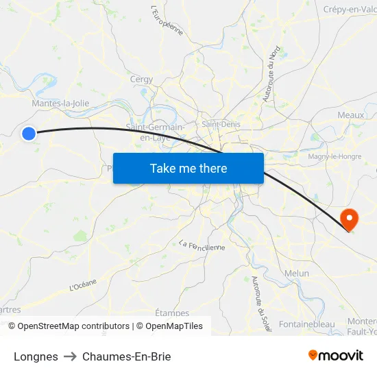 Longnes to Chaumes-En-Brie map