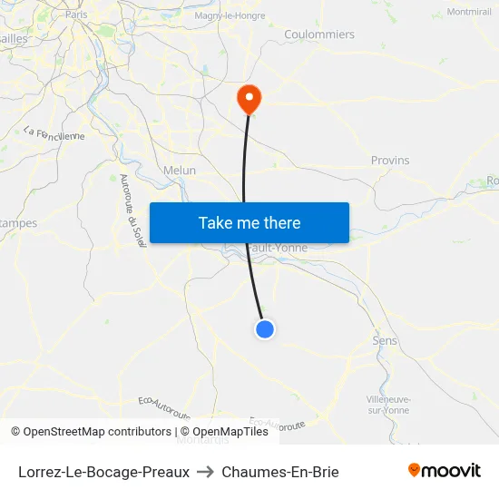 Lorrez-Le-Bocage-Preaux to Chaumes-En-Brie map