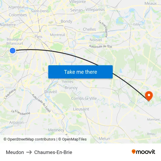 Meudon to Chaumes-En-Brie map