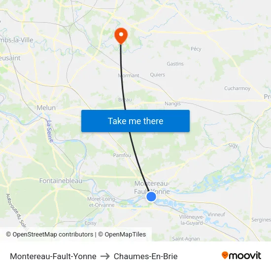 Montereau-Fault-Yonne to Chaumes-En-Brie map