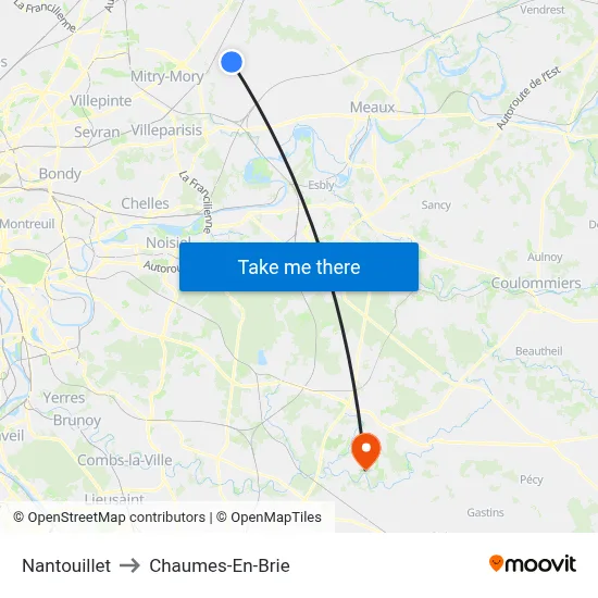 Nantouillet to Chaumes-En-Brie map