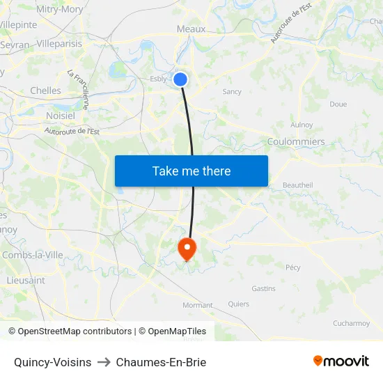 Quincy-Voisins to Chaumes-En-Brie map
