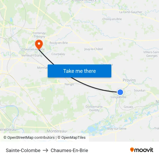 Sainte-Colombe to Chaumes-En-Brie map