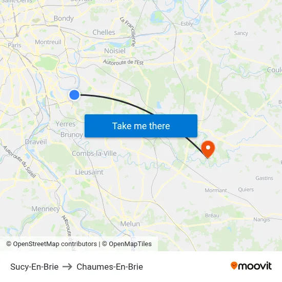 Sucy-En-Brie to Chaumes-En-Brie map