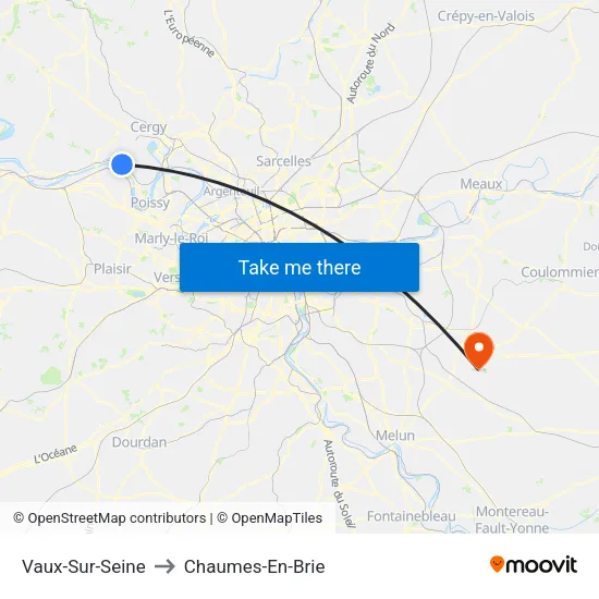 Vaux-Sur-Seine to Chaumes-En-Brie map