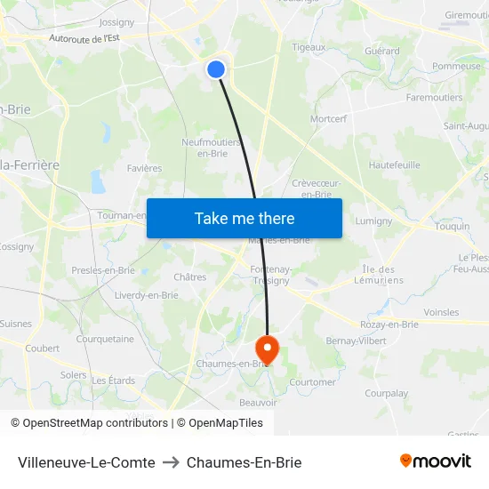 Villeneuve-Le-Comte to Chaumes-En-Brie map