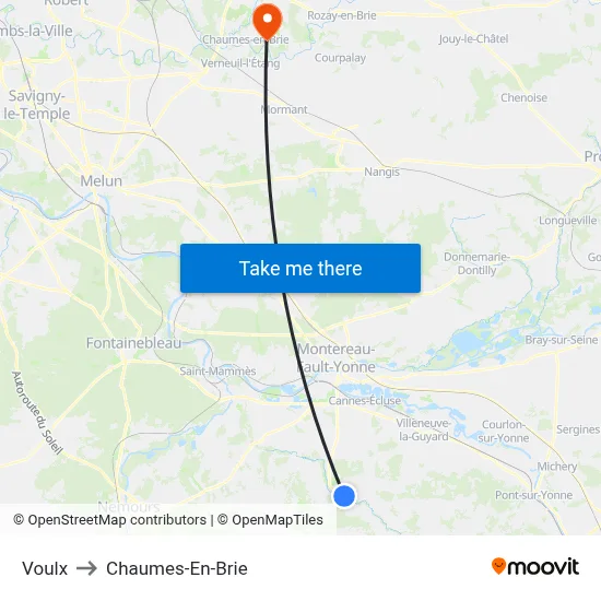 Voulx to Chaumes-En-Brie map