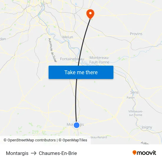 Montargis to Chaumes-En-Brie map