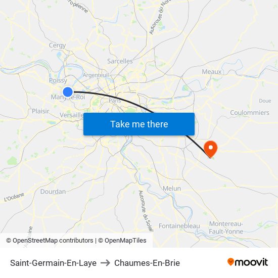 Saint-Germain-En-Laye to Chaumes-En-Brie map