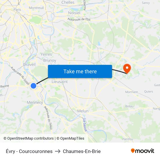 Évry - Courcouronnes to Chaumes-En-Brie map
