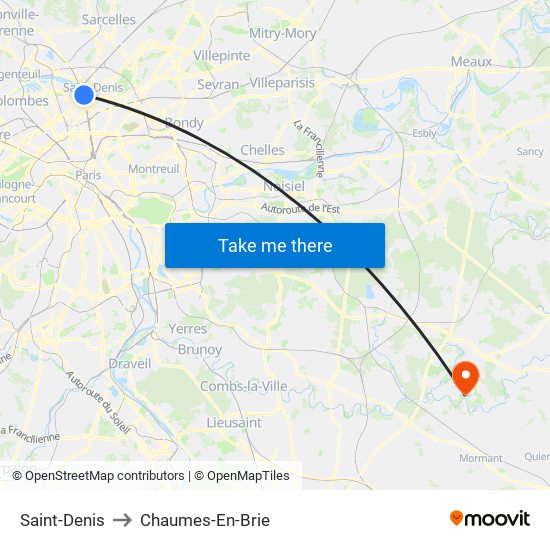 Saint-Denis to Chaumes-En-Brie map