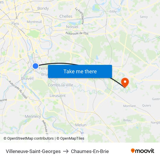 Villeneuve-Saint-Georges to Chaumes-En-Brie map