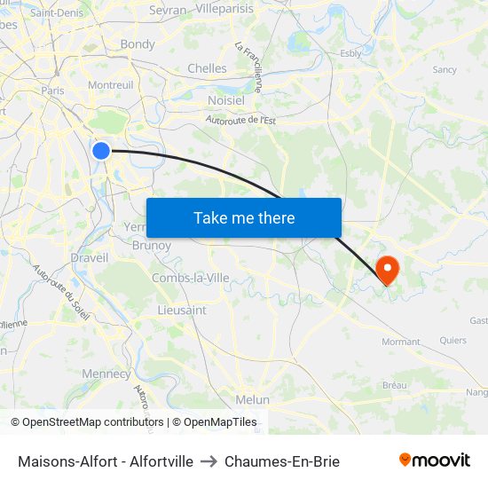 Maisons-Alfort - Alfortville to Chaumes-En-Brie map