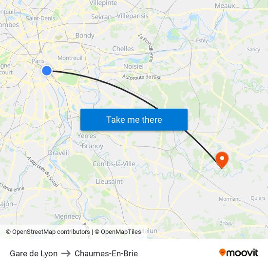 Gare de Lyon to Chaumes-En-Brie map