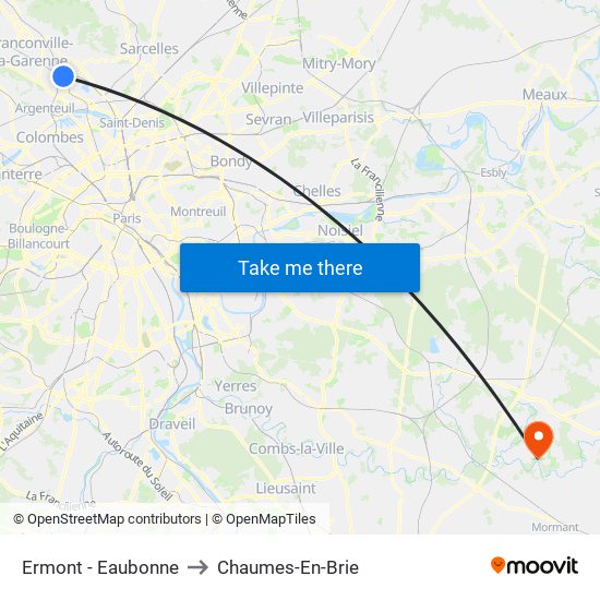 Ermont - Eaubonne to Chaumes-En-Brie map