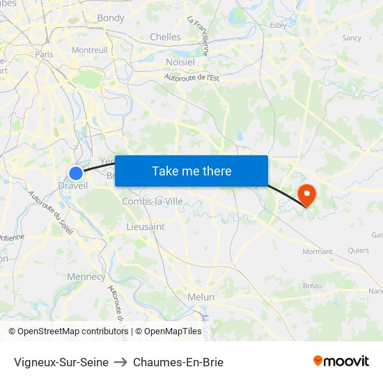 Vigneux-Sur-Seine to Chaumes-En-Brie map