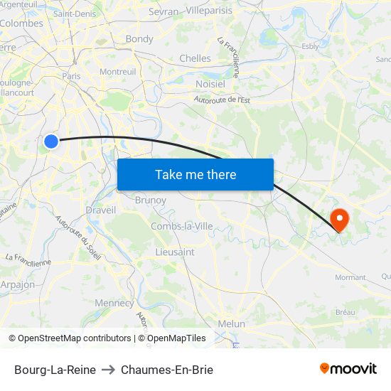 Bourg-La-Reine to Chaumes-En-Brie map