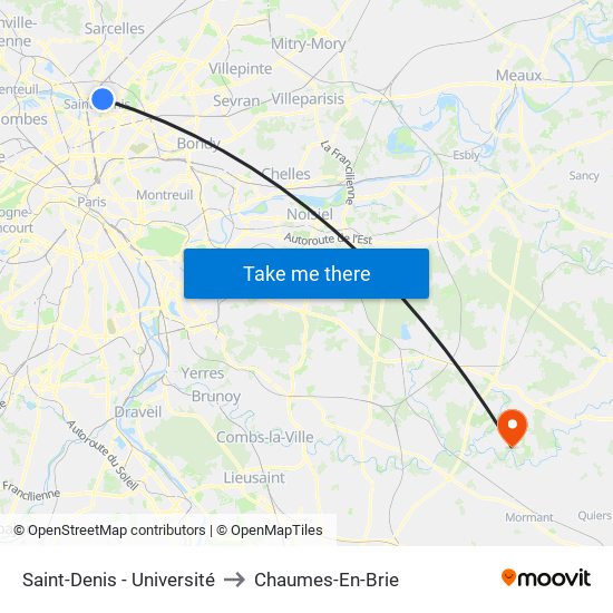 Saint-Denis - Université to Chaumes-En-Brie map