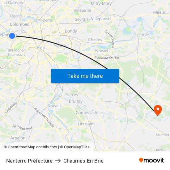 Nanterre Préfecture to Chaumes-En-Brie map