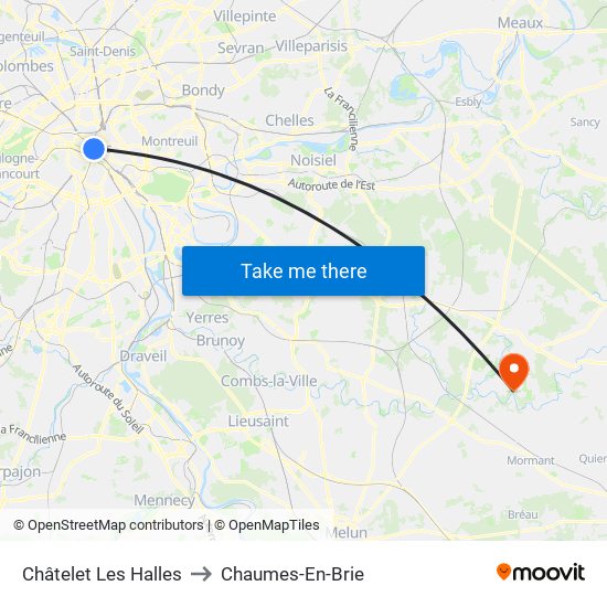 Châtelet Les Halles to Chaumes-En-Brie map