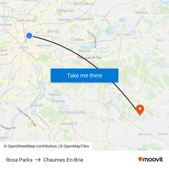 Rosa Parks to Chaumes-En-Brie map