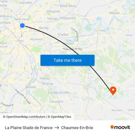 La Plaine Stade de France to Chaumes-En-Brie map