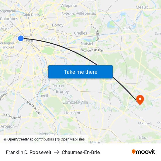 Franklin D. Roosevelt to Chaumes-En-Brie map