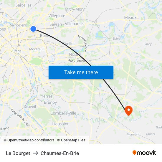 Le Bourget to Chaumes-En-Brie map