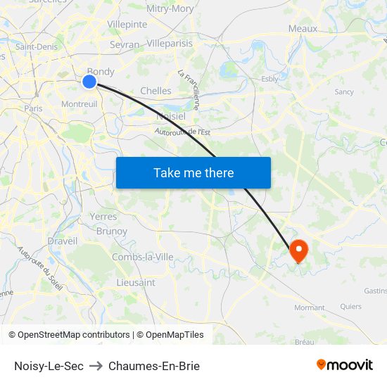 Noisy-Le-Sec to Chaumes-En-Brie map