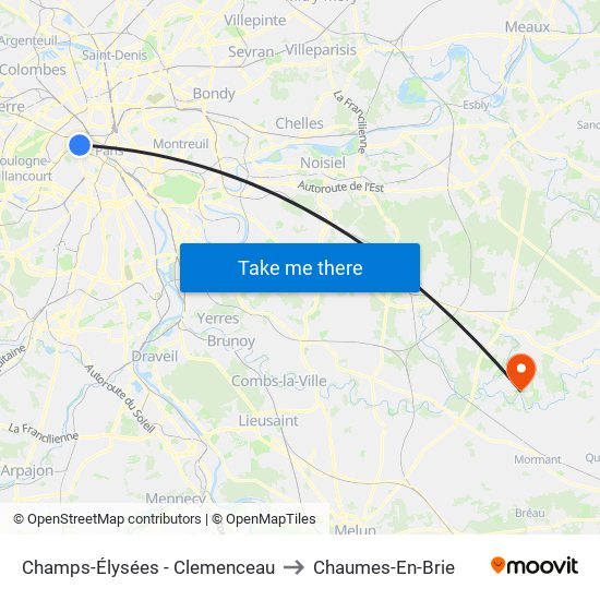 Champs-Élysées - Clemenceau to Chaumes-En-Brie map