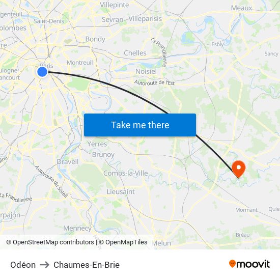 Odéon to Chaumes-En-Brie map