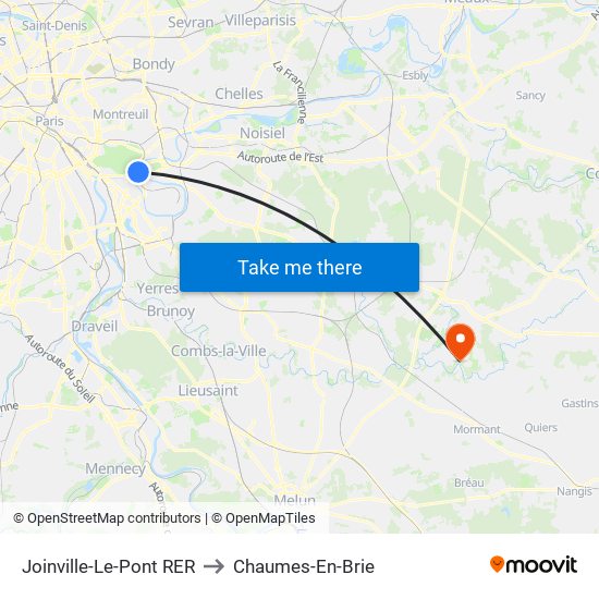 Joinville-Le-Pont RER to Chaumes-En-Brie map