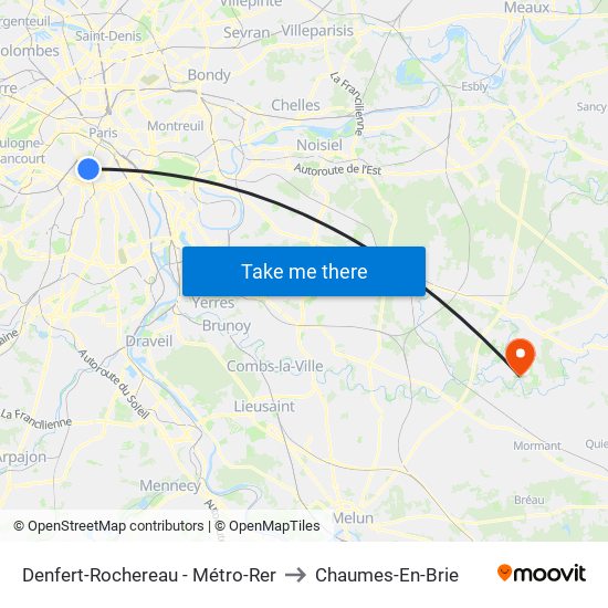 Denfert-Rochereau - Métro-Rer to Chaumes-En-Brie map