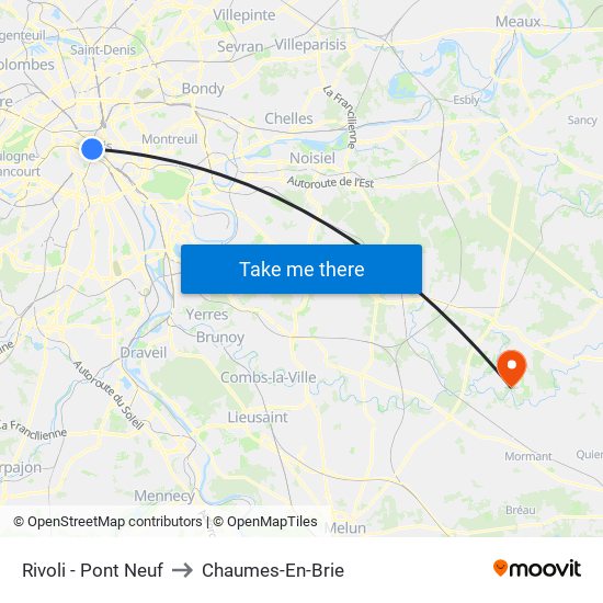 Rivoli - Pont Neuf to Chaumes-En-Brie map