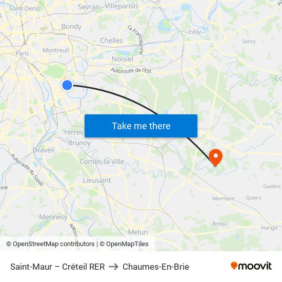 Saint-Maur – Créteil RER to Chaumes-En-Brie map