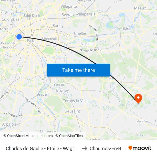 Charles de Gaulle - Étoile - Wagram to Chaumes-En-Brie map