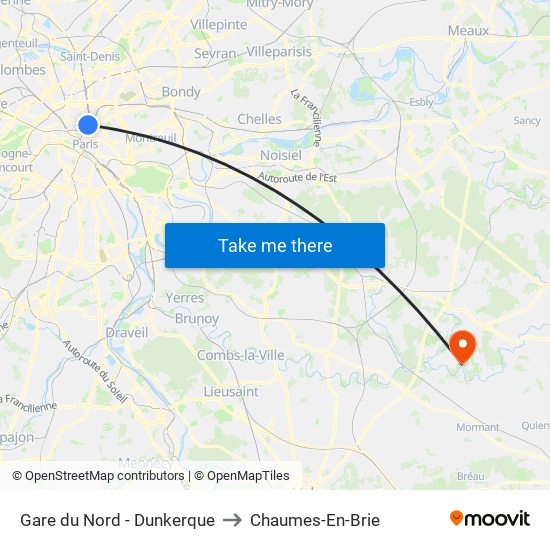 Gare du Nord - Dunkerque to Chaumes-En-Brie map