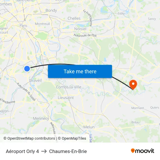 Aéroport Orly 4 to Chaumes-En-Brie map