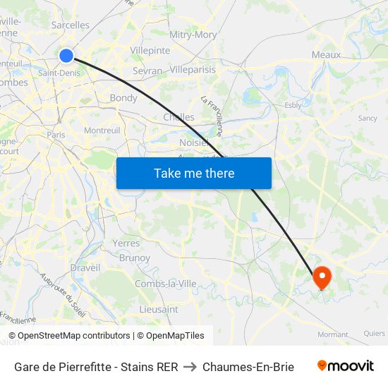 Gare de Pierrefitte - Stains RER to Chaumes-En-Brie map
