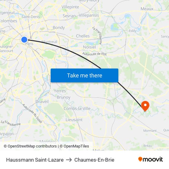 Haussmann Saint-Lazare to Chaumes-En-Brie map