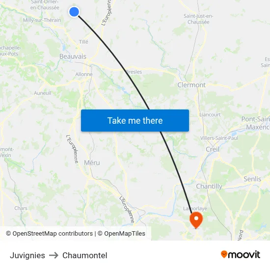 Juvignies to Chaumontel map