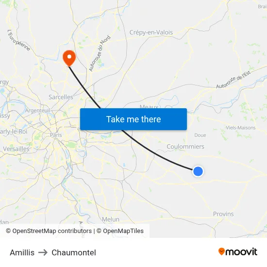 Amillis to Chaumontel map