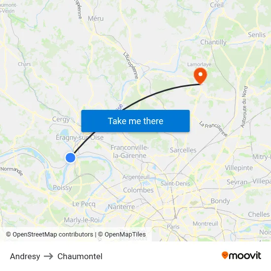 Andresy to Chaumontel map