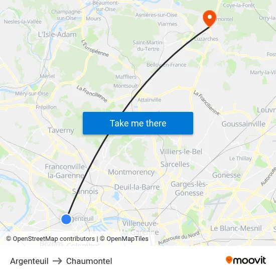 Argenteuil to Chaumontel map