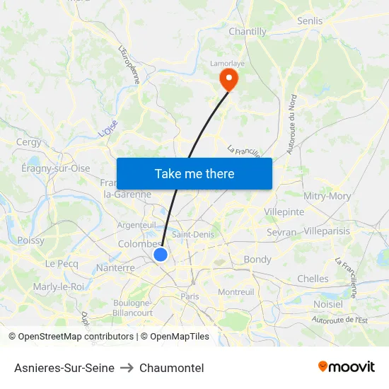 Asnieres-Sur-Seine to Chaumontel map