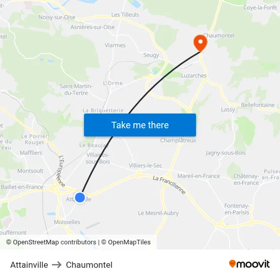 Attainville to Chaumontel map
