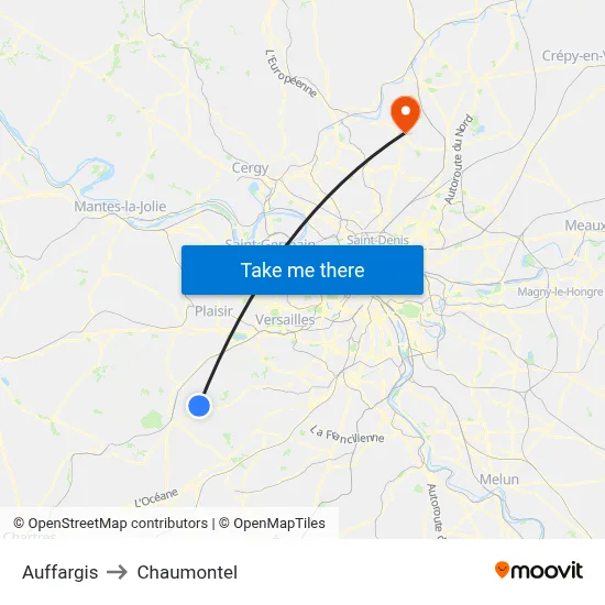 Auffargis to Chaumontel map