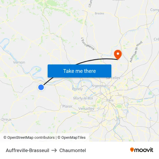 Auffreville-Brasseuil to Chaumontel map